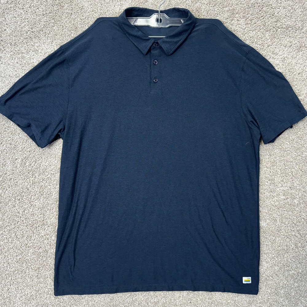 Vuori Polo Shirt Mens Large Strato Tech Navy Blue Heathered EUC